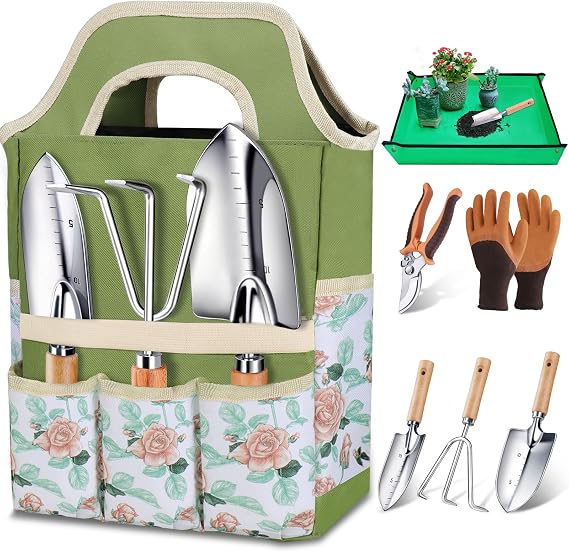 Kynup Garden Tools Set, 7-Piece Heavy-Duty Gardening Set with Tote Bag