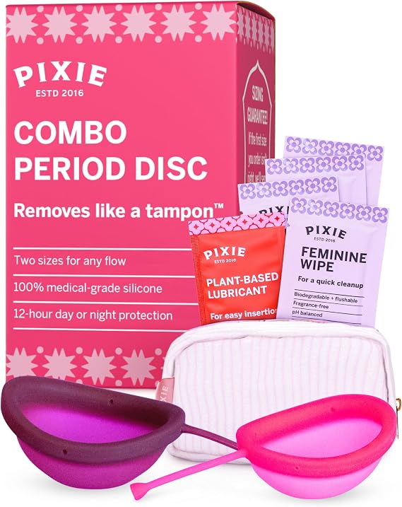 2 Menstrual Discs, Metal & Toxin Free, 100% Medical Grade Silicone, Rated 1 for Most Soft Reusable Menstrual Discs, Removes Like a Tampon, Use for 12 Hours,