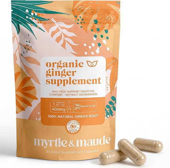 Organic Ginger Root Capsules, Daily Ginger Supplement for Digestion, Bloating & Nausea Support, Vegan Ginger Capsules for Travel Sickness, Motion Sickness, Natural Herbal Supplement, 30 Capsule, 400mg