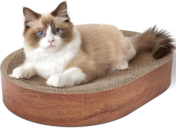ComSaf Cat Scratching Board - Cat Scratcher for Indoor Cats, Recycle Oval Scratch Bed, Durable Cardboard Scratch Pad, Circle Scratcher Lounge Bowl, Furniture Protector from Kitten Claws