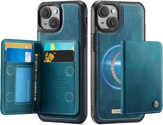 iPhone 13 için İnce Mıknatıslı Adsorbe Edici Deri Kılıf + Çıkarılabilir Arka Billfold 2'si 1 Arada Cüzdan Kılıfı 4 RFID Engelleme Kartı Tutacağı Nakit Yuvası Destek Çubuğu Darbeye Dayanıklı