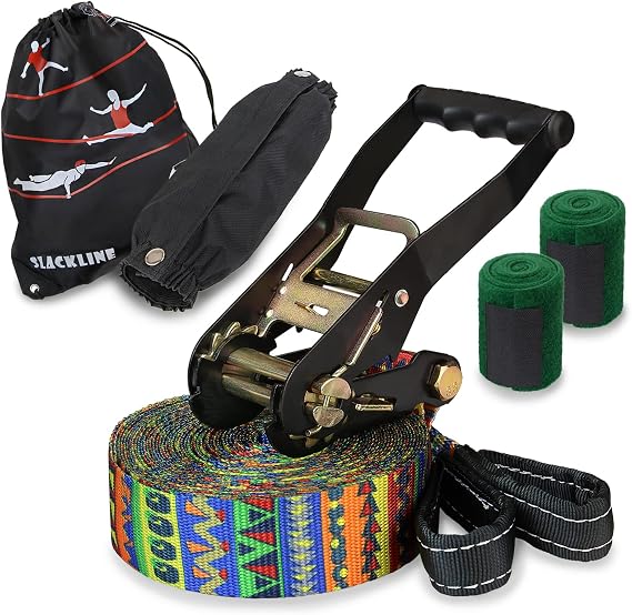 ALPIDEX Slackline Set 15 m Tree and Ratchet Protection Trickline Kit