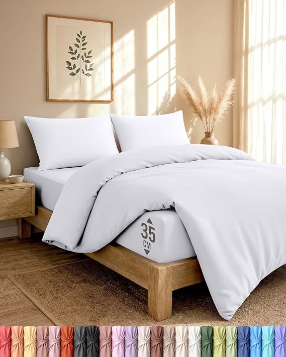 Utopia Bedding 4 Piece Double Bedding Set - Duvet Cover, Fitted Sheet with Pillow cases - Soft Brushed Microfiber (White)