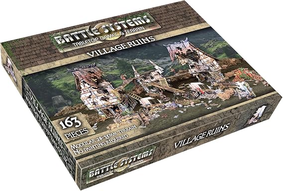 Battle Systems Fantasy Figure Wargames Terrain Village Ruins - Multi Level Tabletop War Game - 28mm Miniature Wargaming Roleplaying - 163 Piece Battles Painted Model Scenery - BSTFWE013