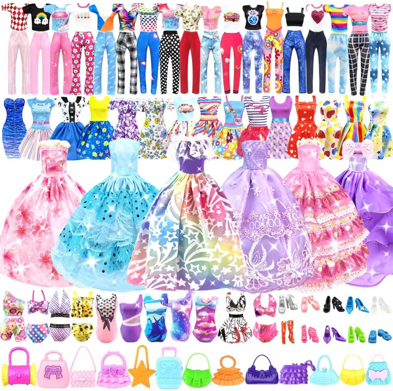 Doll Clothes and Accessories for 11.5 Inch Doll Dress Up Set with 1 Wedding Gown Dress 2 Fashion Dresses 4 Mini Dresses 2 Tops and Pants Outfits 2 Swimsuits 10 Shoes 10 Bags Toys Gift for Girls
