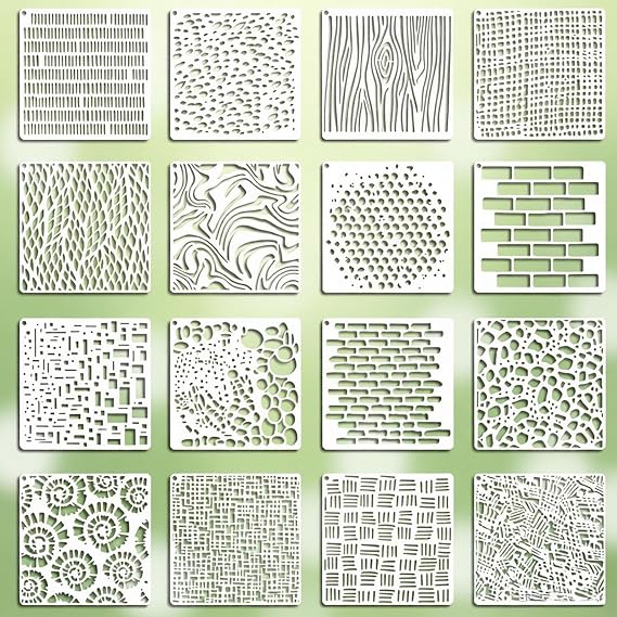 16Pcs Stencils for Painting - Square Stencils for Crafts, Reusable Art Stencil, Flower Texture Templates for Wall, Canvas, Wood, Scrapbooking, Journaling, DIY Graffiti & Decorative