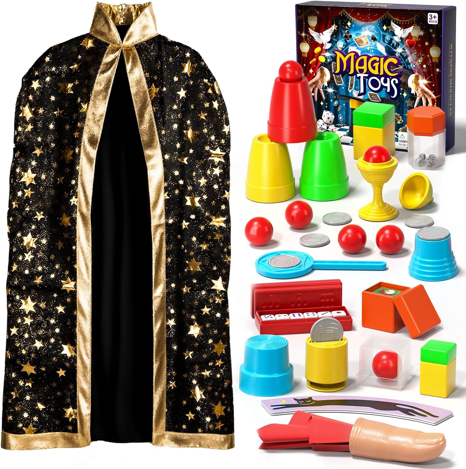 Magic Kit for Kids, 98 Magic Tricks with Magician Costume, Manual and Videos, Magic Gift Set for 6 Years Old Beginner Magicians, Halloween Christmas Birthday Party Family Game Fun
