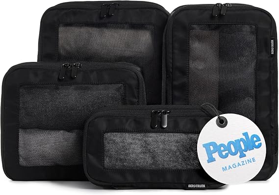 Aerotrunk Compression Packing Cubes for Suitcases - Double Zipper Compression Luggage Organizers - Washable Travel Packing Cubes (4-Pack, Black)