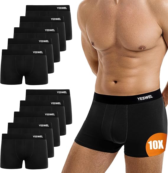 YESWEL Mens Cotton Boxer Shorts 10 Pack, Soft Breathable Trunks