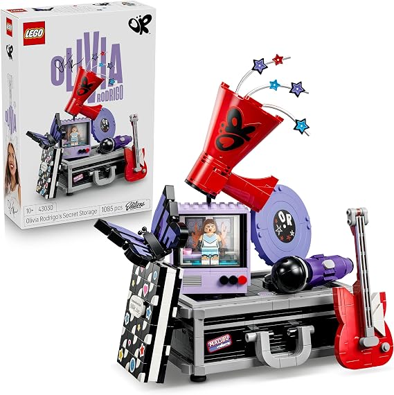 LEGO Editions Olivia Rodrigo's Secret Warehouse - Building Kit with Toy Guitar, Microphone, Vinyl, Megaphone, Tele and Minifigure - Music Gift for 10+ Year Old Girls - 43030
