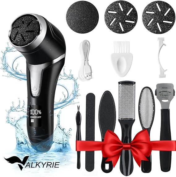 Valkyrie Profesyonel Ayak Bakım Cihazı 360° Dönen Başlık Dijital Ekranlı, Şarjlı & 10 Parça Pedikür Kiti Siyah