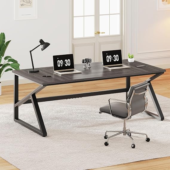 IBF Computer Desk Gaming Office Table Long Desks for Home 180cm Dark Oak