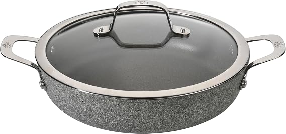 BALLARINI Salina 28 cm Non-Stick Aluminium Serving Pan with 2 Handles and Glass Lid for All Hobs Grey