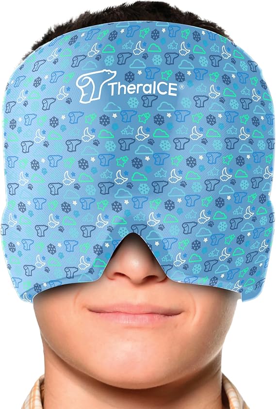 TheraICE Migraine Relief Cap, Soothing Headache Ice Pack Mask Products, Cooling Gel Hat, Face Cold Compress Head Wrap for Tension, Stress & Hangover (XS)