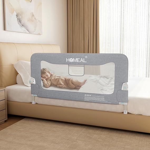 HOMEAL Bed Rail for Toddlers，47" x 26" Grey, Long Tall Foldable Baby Bed Rail Guard for Easy Use and Storage, U-Shaped Base Width Increased by 4", Suitable for Twin, Full, Queen, King Size Bed