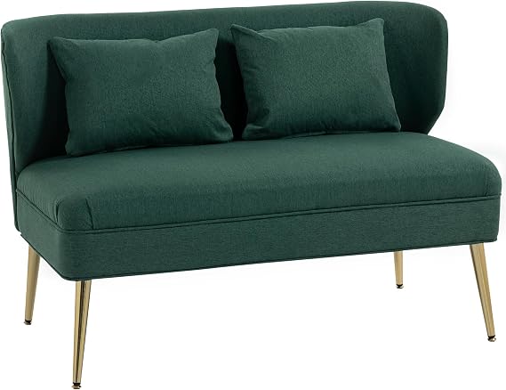 HOMCOM 2 Seater Sofa Linen-Look Fabric Wing Back Loveseat 117 cm Dark Green