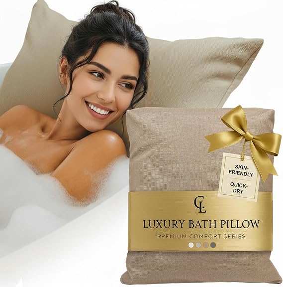 Luxury Bath Pillow for Tub - Thick and Comfortable Bathtub Pillow Support for Head and Neck and Back - Washable Quick-Drying Bath Pillows - Bath Cushion for Home Spa Soaking Tub Relaxation - Sand