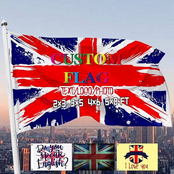 Personalised Flag Custom Flags Professional Printing with Clear Customisable Flags Make Your Own Flag with Photo/Logo/Text for Garden Single Sided/Double Sided (2x3ft/3x5ft/4x6ft/5x8ft)