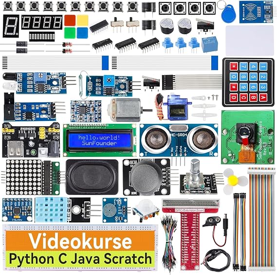 SunFounder Ultimate Starter Kit for Raspberry Pi 5 4B 3B+ 400 PythonC Java Scratch Node.Js 161 Projects 337 Items (Raspberry PI Not Included)