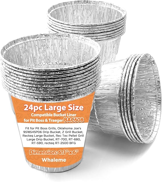 24 Pack Disposable Foil Liners, Aluminum Grease Bucket Liners 6.3” x 6.0”