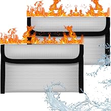 OFFCUP Fireproof Document Bag, 2pcs 8x4.6 Inches Money Fireproof Bag, Solid Silicone Coated Waterproof and Fireproof Safe Storage Bag with Zipper for Cash, File, Passport, Valuables Box (Grey)