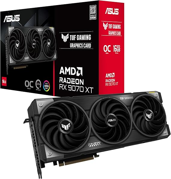 ASUS TUF GAMING RX9070 XT OC, PCIe5, 16GB DDR6, HDMI, 3 DP, 3080MHz Clock, RGB Lighting, Overclocked