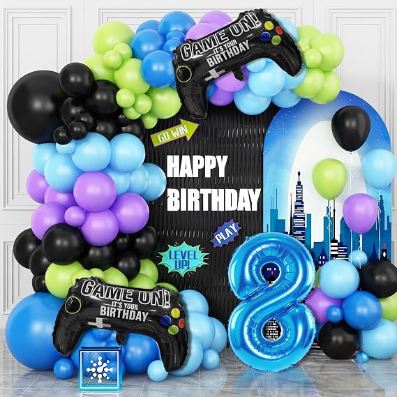 8th Birthday Video Game Balloons Arch,8th Party Balloons Garland Kit