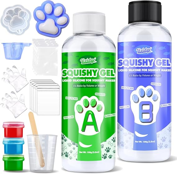 Liquid Silicone for Taba Squishy Kit, 200g Fast Cure Squishy Gel 1:1 AB Ratio Mixed, Super Soft Silicone Rubber for Squishy Maker, Cat Paw Casting, DIY Decompression Gift Perfect for Beginners