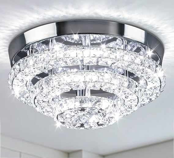 11.8 Inch Round Crystal Ceiling Light Flush Mount Cool White