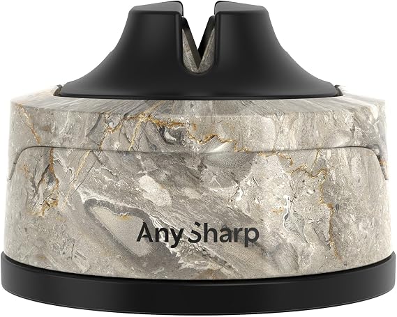 AnySharp Evo Knife Sharpener, Hands-Free Safety, PowerGrip Suction, Safely Sharpens All Kitchen Knives, Ideal for Hardened Steel & Serrated, World's Best, Compact, One Size, Stone