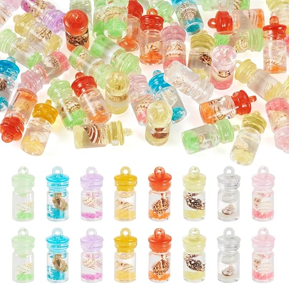 Craftdady 50個 ミニ ルミナス ウィッシング ボトル チャーム 暗闇で光る 樹脂ボトル シェルペンダント 小さな海の巻き貝 ジャー ダングルチャーム DIY クラフト イヤリング ネックレス ブレスレット ジュエリー製作用, 金属, 宝石なし