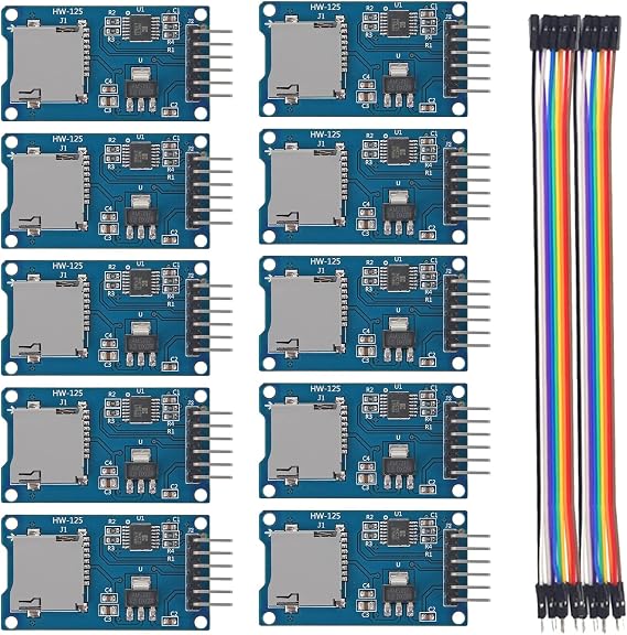 マイクロsdカードモジュール Tfカードアダプターリーダー チップレベル変換spiインターフェースドライバーモジュール 3.3v 5v + 20pオス-メスワイヤーケーブル10本。