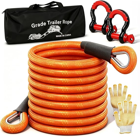 Longzhuo 7.3M (24FT) Tow Strap Recovery Rope 36000 LBS (16T) Heavy Duty