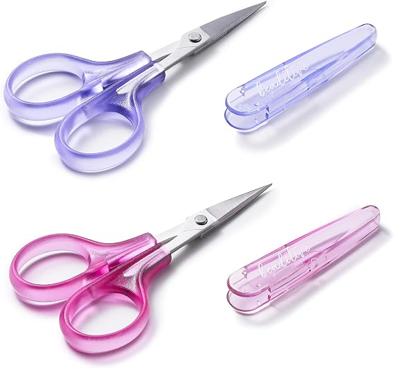 Beaditive High Precision Detail Scissors Set (2-Pc) Sharp, Fine Tips | Paper Cutting, Scrapbooking, Sewing, Crafting | Stainless Steel | Protective Cover (Jelly)