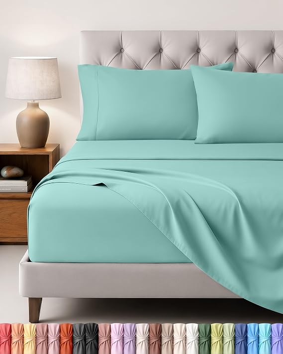 Utopia Bedding Juego de Sabanas 4 Piezas 150x200 - Poliéster Microfibra Cepillada - Oeko-Tex Certificado - Sábana Bajera, Sábana Plana y 2 Fundas de Almohada 50x75 (Cama 150, Azul Spa)