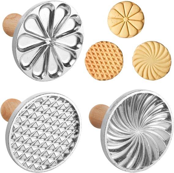 3Pcs Cookie Stamp, Cookie Cutter Stamp, Christmas Personalized Cookie Press Mold 3Inch Cookie Cutter Press Stamp Cookie Press Cutter Mold with Wooden Handle Cookie Decorating Supplies for DIY Baking