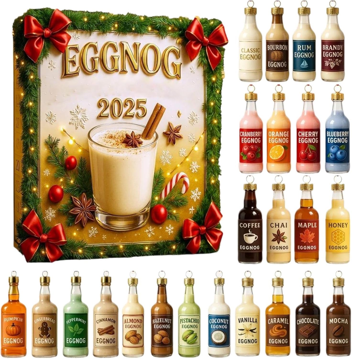 Eggnog Advent Countdown Calendar 2025,2D Acrylic Advent Pendant,24 Days Eggnog Christmas Ornaments,for Holiday Winter Home Wall Window