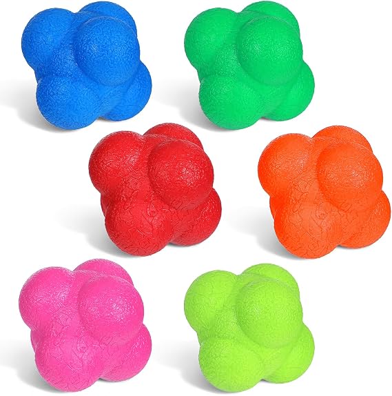 SOIMISS Reaction Ball 6 Piece Reflex Bounce Agility Training 4cm 6-Sided Speed Hand Eye Coordination Equipment for Cricket Tennis Boxing Football Goalkeeper Kid Indoor Outdoor Fitness Exercise