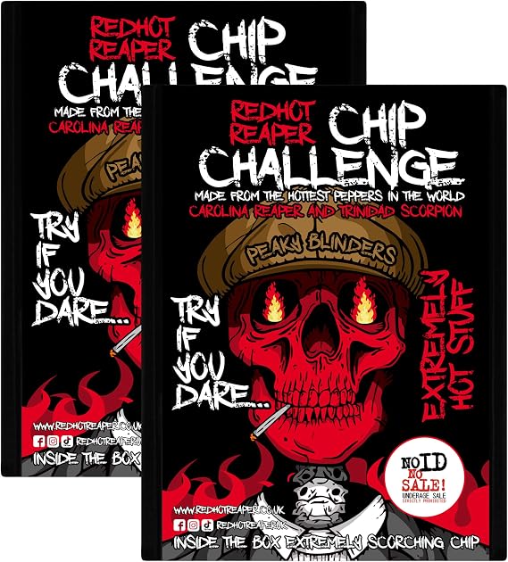 Red Hot Reaper – (2pack) Challenge Hottest Chip – Peaky Blinders - Carolina Reaper Spicy Challenge - Stupidly Spicy Hot Chip