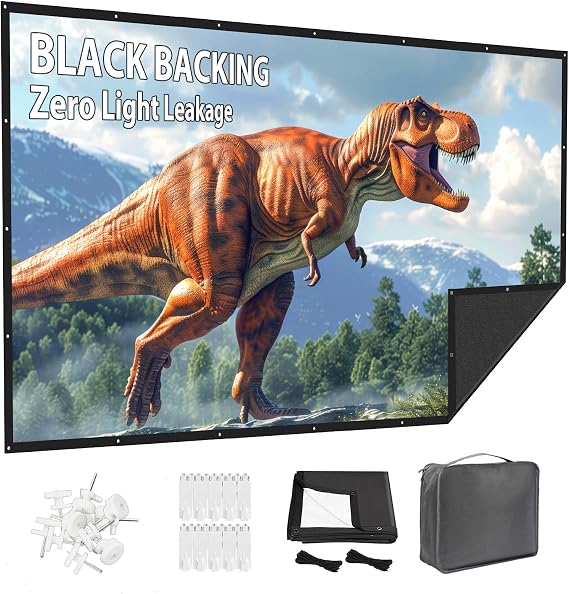 100 Inch Projector Screen with Black Backing & Portable Carry Bag | 100-inch Opaque projector screen with black backing, reduces light leak, and portable carry bag design for indoor & outdoor