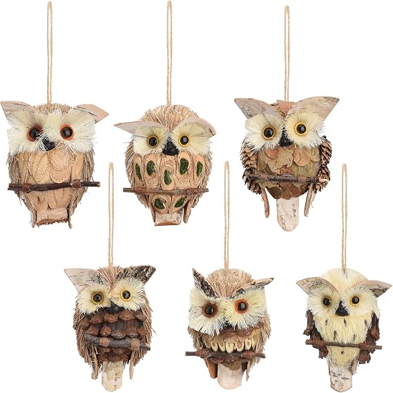 6pc Three Dimensional owl Pendant Straw Hanging Ornaments owl Rustic Twine Pendant Christmas Tree Hanging Pendant Ornaments Xmas Scene Decoration Gift Decor(#1)