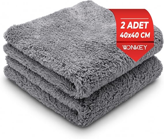 WONKEY - Pasta Cila Parlatma Bezi, Mikrofiber Peluş Oto Araba Temizlik Cilalama Bezi, Kenarsız Kesim Araba Detaylandırma Havlusu, Polish ve Seramik Kaplama İçin Kenarsız Havlu - 2'li Paket