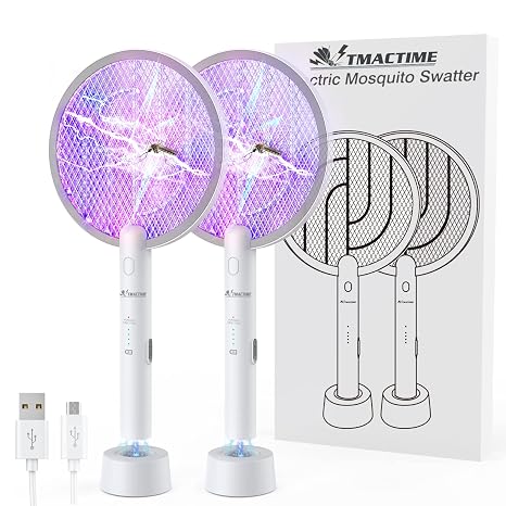 4000V Electric Bug Swatter Zapper Racket (White 2-Pack)