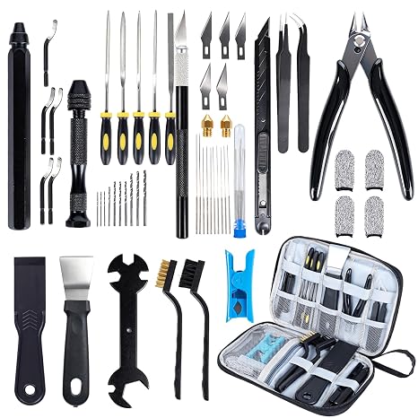 3D Printer Tool Kit, 55Pcs 3D Printer Accessories for All FDM/SLA Printers Cleaning Finishing Printing,Deburring Tool, 3D Printer Removing Scrapers, Metal Files, Brushes, Hand Drill, Tweezers,etc