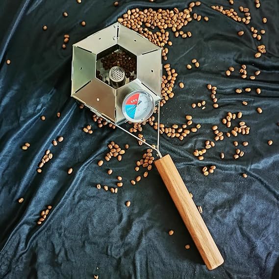 Coffee Bean Roaster Machine for Home, Straight Fire Small Green Bean Roaster, Stainless Steel, with Thermometer, for Artisan Coffee Lovers and Kitchen Baking Enthusiasts