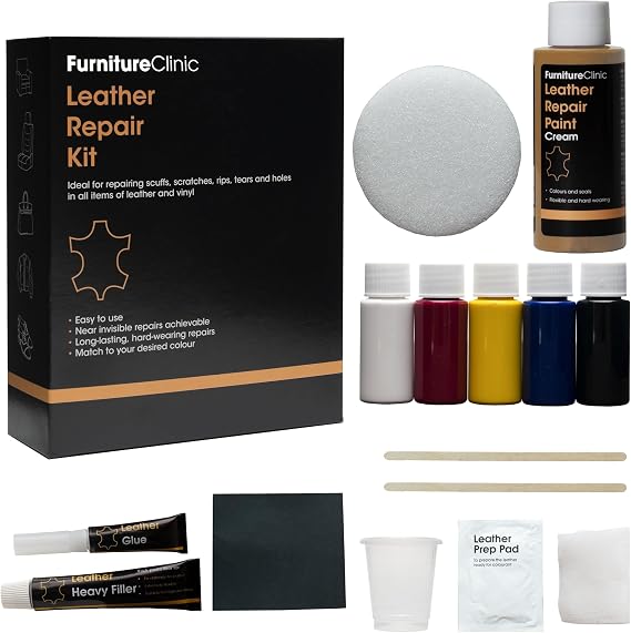 Furniture Clinic Complete Leather Repair Kit (Cream) | For Sofas, Car Seats, Furniture, Chairs of Leather - Patch, fill and touch up scratches, tears and other damaged areas