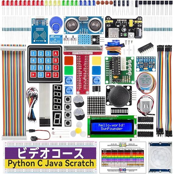 SunFounder Starter Electronic Kit for Raspberry Pi, Raspberry Pi Programming, Online Japanese Instructions with 800+ Pages Detailed Textbook and Abundant Lessons, Compatible with Raspberry Pi 5/4B/3B+