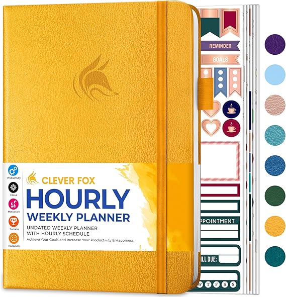 Clever Fox Planner Hourly, Undated Weekly Daily Block Schedule Amber Yellow