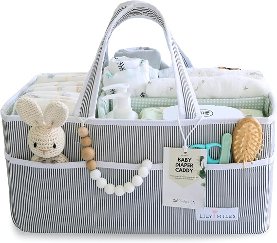 Baby Diaper Caddy Organizer by Lily Miles - Large Portable Newborn Tote Bag for Boys Girls - Baby Shower Gifts Registry Favors Unisex - Collapsible Nursery Caddie for Changing Table or Car Travel