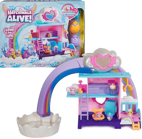 HATCHIMALS Alive, Hatchi-Nursery Playset Toy with 4 Mini Figures in Self-Hatching Eggs, 13 Accessories, Kids’ Toys for Girls and Boys Aged 3 and up